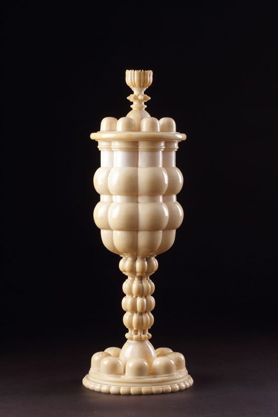 South German Turned Ivory Cup and Cover Formed of Hemispheres and Extravagant Bulbous Lobed Shapes